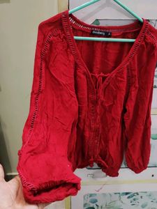 Chic Red Button-Up Blouse