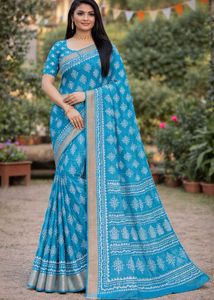 Beautiful Blue Printed  Saree(new)