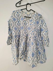 Blue Floral Printed Kurta