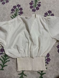 White Smocked Cropped Blouse