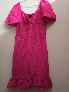 Vibrant Pink Puff Sleeve Dress