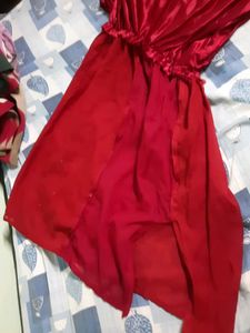 Red Glossy Pleated Skirt