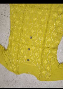 Yellow Sequined Kurta with Palazzo &amp; Dupatta