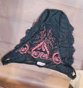 Black Lace Briefs with Pink Embroidery XL