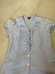 Striped Ruffle Front Blouse