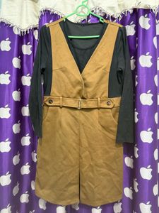 Suede pinafore dress with long sleeve top
