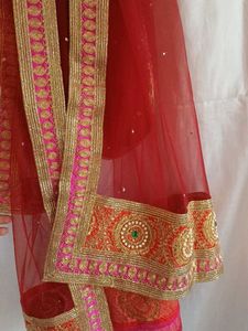 Red Dupatta with Golden Border