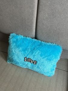 Fuzzy Blue "Love" Pouch