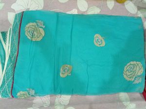 Beautiful Teal Saree with Floral Print