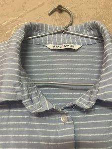 Striped Cropped Button-Up Shirt
