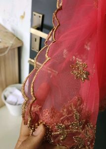Vibrant Pink Embroidered Net Dupatta