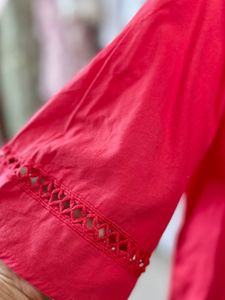 Vibrant Red Cotton Kurti with Lace Detail