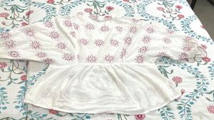 White Embroidered Peplum Crop Top