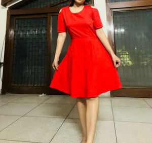 Flash ⚡Sale ❤️Cold Shoulder Flared Red Dress