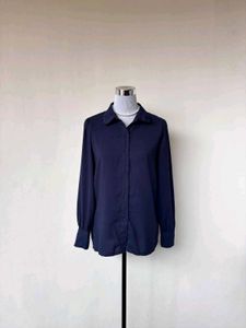 Classic Navy Blue Button-Up Blouse