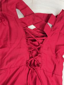 Chic Off-Shoulder Red Dress with Pom-Pom Trim