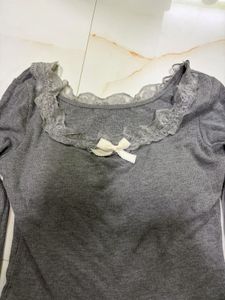 🌟Grey ribbed long-sleeve crop top