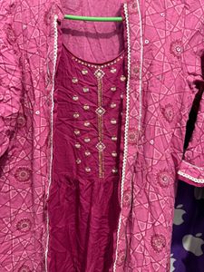 Pink Kurta with attached Jacket