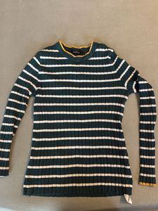 Green &amp; White Striped Ribbed Sweater