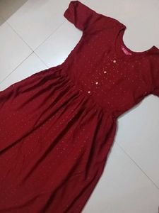 Elegant Red Kurta with Gold Dots