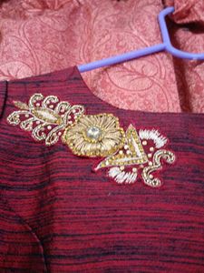 Elegant Maroon Embroidered Gown kurti