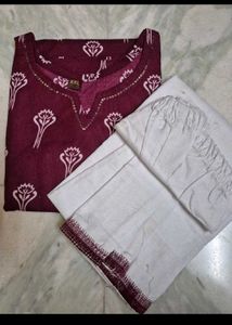 Maroon Printed Kurta Set