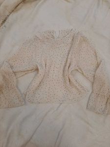 Sheer Polka Dot Bell Sleeve Top