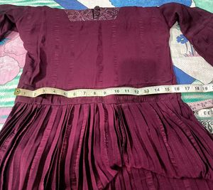 Elegant Pleated Wine Colored frock