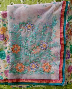 🆕New Net Floral Print Saree with Blouse