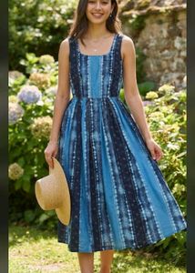 Blue Striped Sleeveless Midi Dress