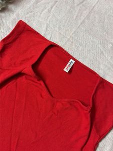 Red Ribbed Square Neck Top