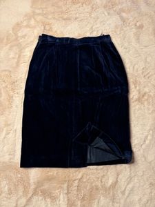 Navy Velvet Midi Skirt