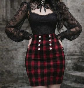 Gothic checked bodycon skirt with buttons