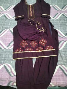 Wine Colour Makesh Work Lining  Stiched Suit