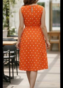 Orange Heart Print Sleeveless Dress