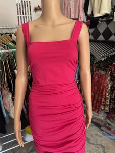 Newme Hot Pink Ruched Bodycon Dress