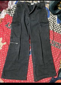 Women's Black Wide Leg Cargo Jeans