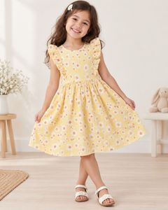 Cute Yellow Daisy Print Dress