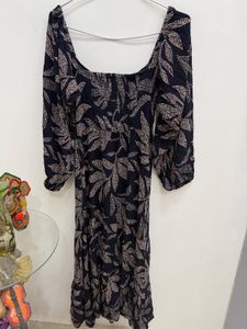 Shein Boho Leaf Print Square Neck Dress