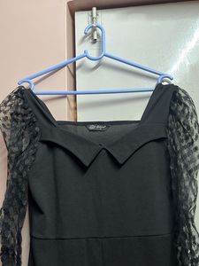 Chic Black Dress with Lace Sleeves