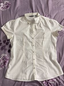 Classic White Short Sleeve Button-Up Top