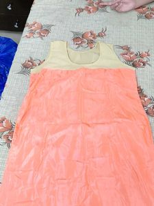 coral and baiege kurta set with under shirt