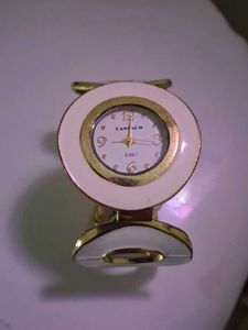 Elegant White and Gold Cuff Watch