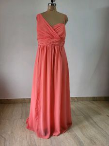 Elegant Coral One-Shoulder Maxi Dress