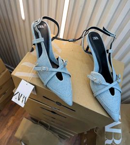 Zara Denim Slingback Heels