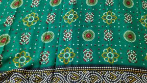 Teal Green Printed Bandhani Sari with blouse piece