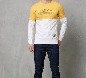 Men's Yellow & White Color Block T-Shirt
