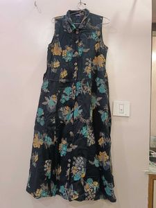 Floral Sleeveless Long Shirt  Dress Like One Piece