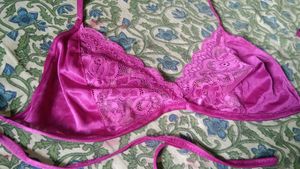Satin Lace Lingerie Set - Vibrant Pink
