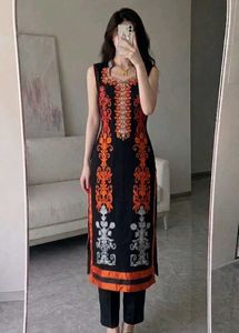 Black Kurta with Orange Embroidery